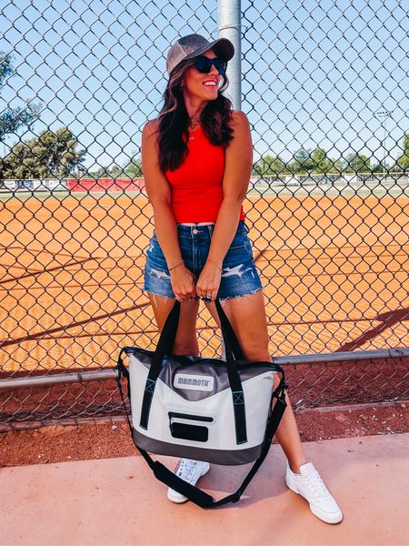 Game day ready! ❤️⚾️

$8 Ribbed tank - size small 
Distressed denim shorts - size 6
Bronze Glitter trucker hat
Reebok sneakers 
Mammoth cooler 
Amazon sunglasses 

Summer outfit, summer style, baseball mom outfit, casual style 

#LTKSaleAlert #LTKStyleTip #LTKFindsUnder50