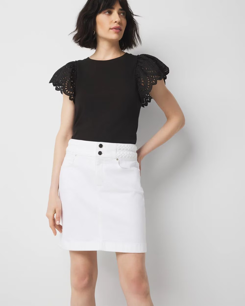 Eyelet Sleeve Crewneck Tee | White House Black Market