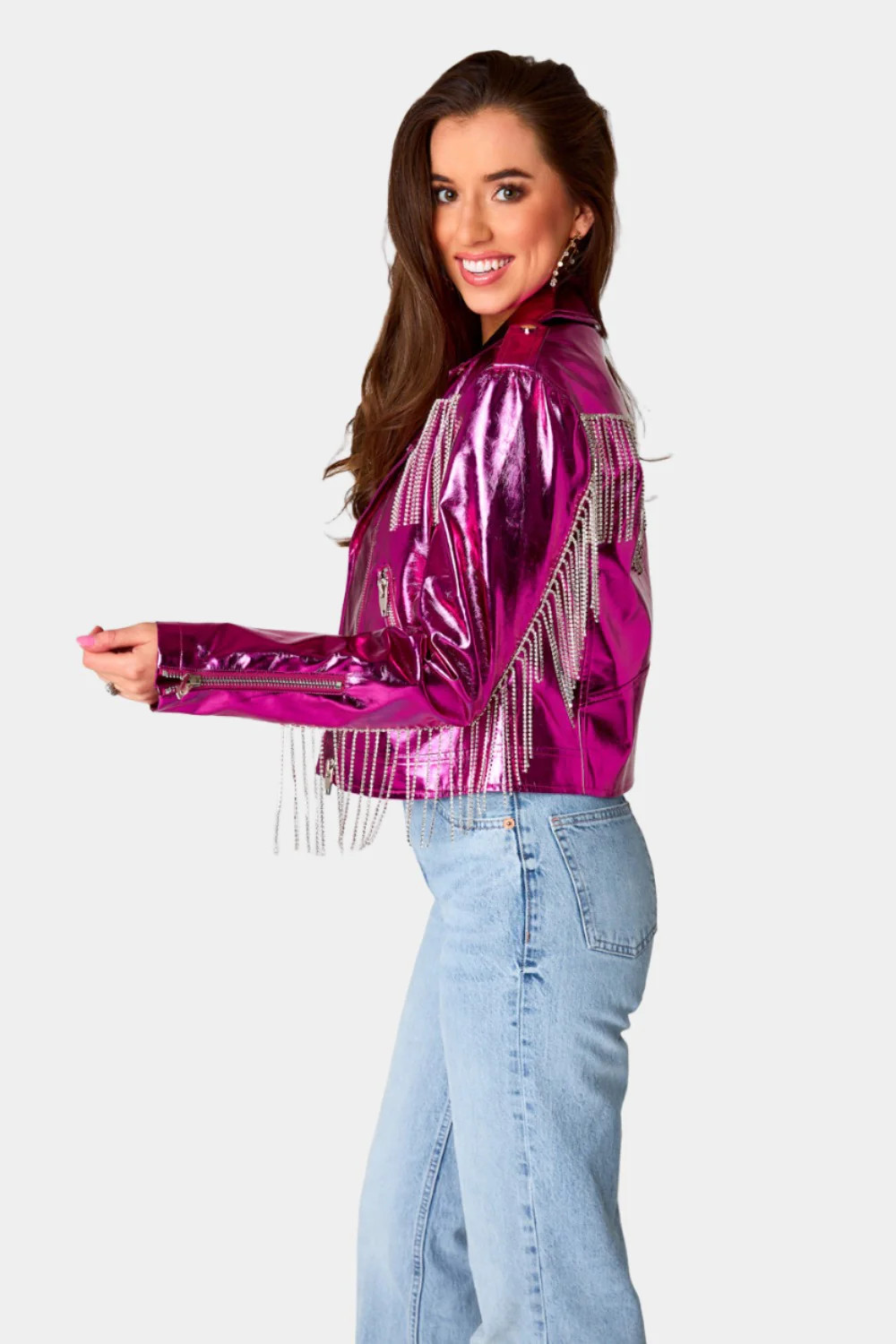 BuddyLove | Rife Crystal Fringe Metallic Jacket | Electric | BuddyLove
