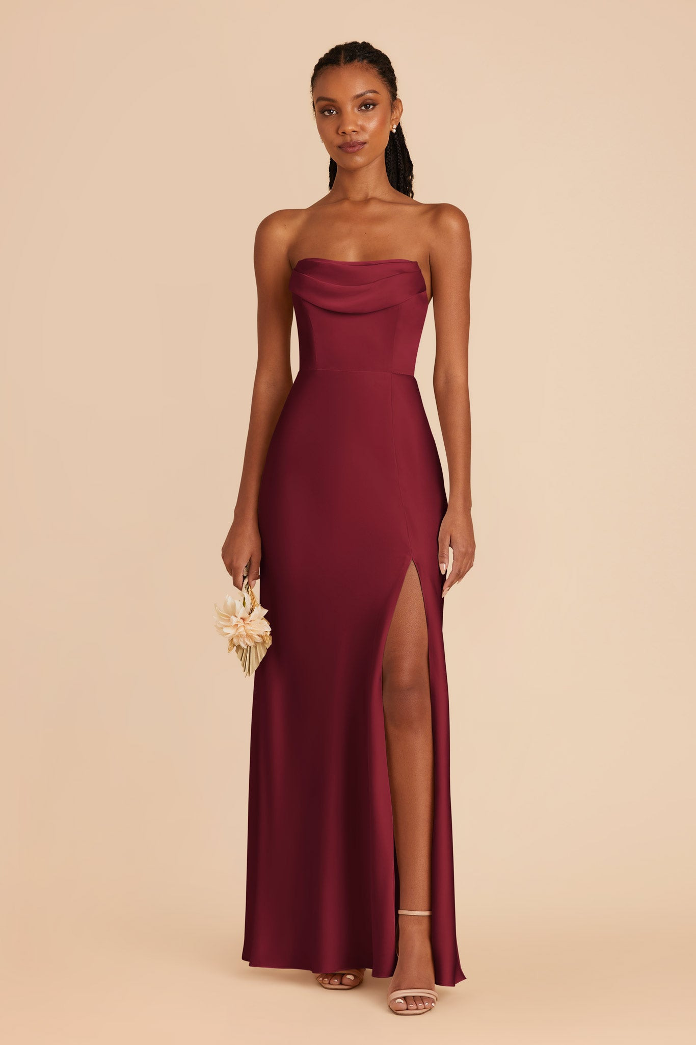 Mia Burgundy Matte Satin Cowl Neck Dress | Birdy Grey | Birdy Grey