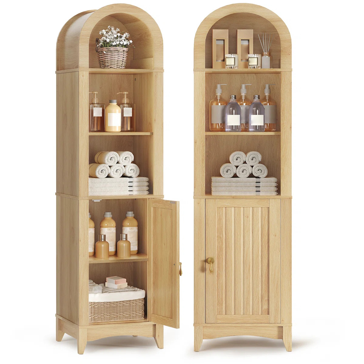 69.5" Tall Arched Bathroom Storage Cabinet with Fluted Doors and 5 Shelves | Wayfair North America