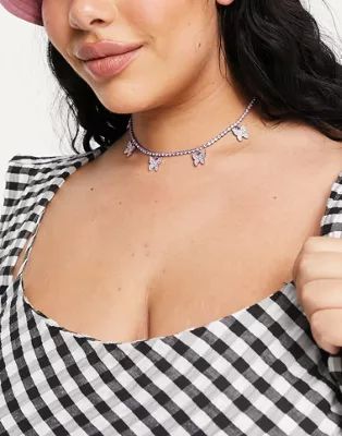 ASOS DESIGN necklace with crystal butterfly charms in pink plate | ASOS (Global)