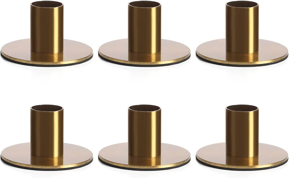 Set of 6 Brass Taper Candle Holders - Minimalist Aged Antique Brass Finish Candlestick Holder, Mo... | Amazon (US)