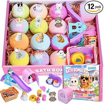Kids Bath Bombs with Surprise Inside, Dog & Cat Toys Pretend Playset, Bubble BathBombs Fizzies 12... | Amazon (US)