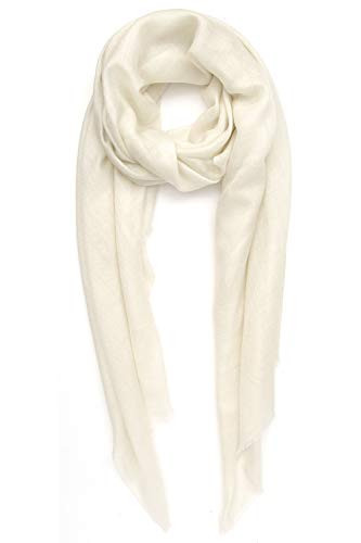 Cashmere scarf Made in Kashmir India (gift box) Smart Merino Wool Silk Cashmere Blend Extremely Soft Long Scarf Women Men Pashmina Fall Winter Raw Ivory B | Amazon (US)