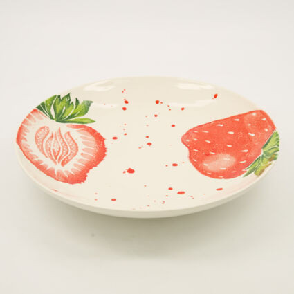 White Strawberry Patterned Shallow Bowl 33cm | TK Maxx