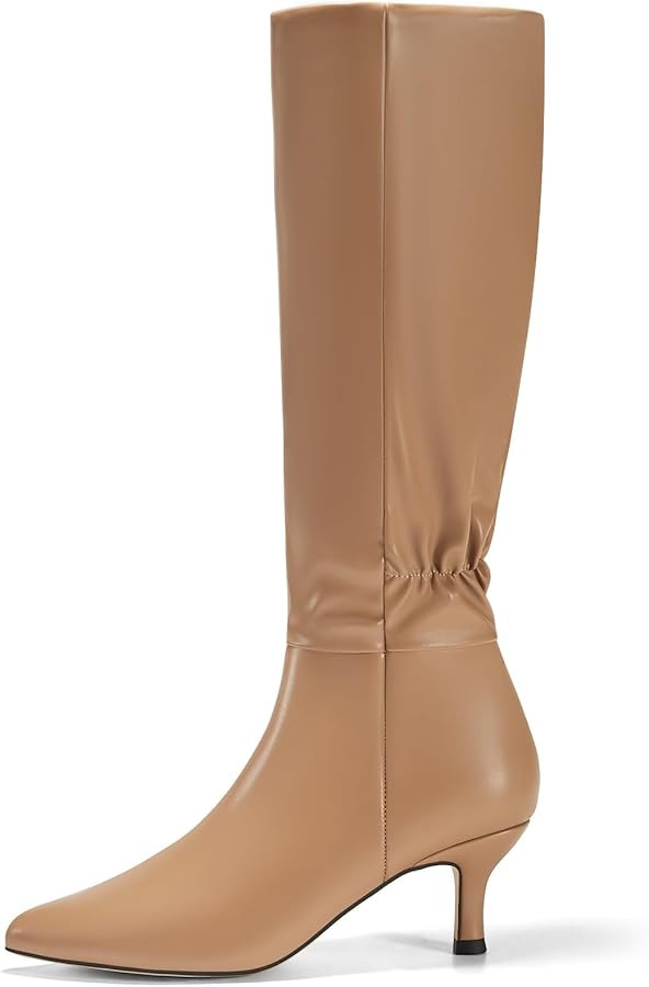 Coutgo Womens Knee High Boots Kitten Heel Pointed Toe Long Boots Pull On Elastic Winter Dress Tal... | Amazon (US)