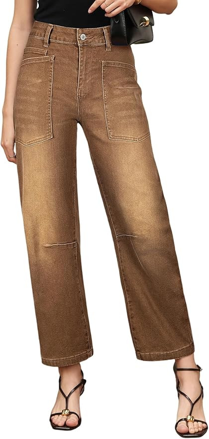 EVALESS Womens Baggy Barrel Jeans High Waisted Wide Leg Boyfriend Denim Ankle Pants | Amazon (US)