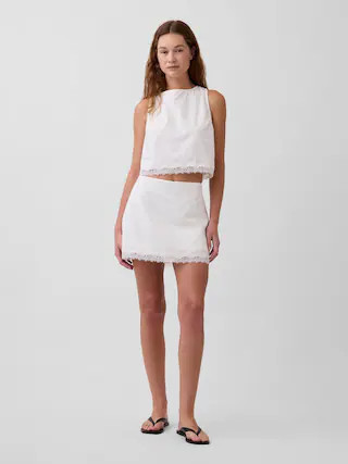 Linen-Blend Lace-Trim Mini Skort | Gap (US)