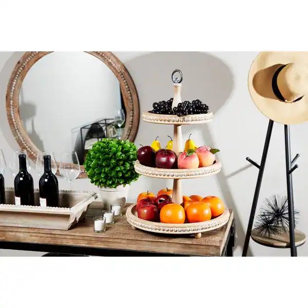 16" x 25" Tall Natural Beige Wood 3-Tier Round Serving Tray Stand - 17 x 17 x 24Round | Bed Bath & Beyond