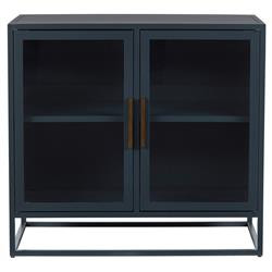 Open Box Noor Coastal Beach Clear Glass Blue Metal 2 Door Sideboard | Kathy Kuo Home