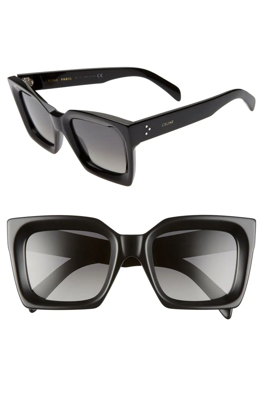 CELINE 51mm Polarized Square Sunglasses in Black/Smoke at Nordstrom | Nordstrom Canada