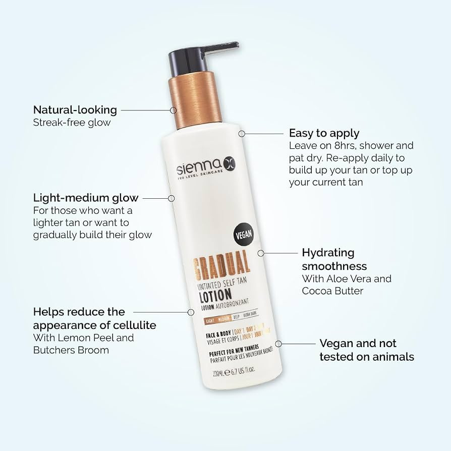 Sienna X Untinted Gradual Self Tan Lotion 200ml. For A Natural, Glowing, Streak Free. Vegan Moist... | Amazon (UK)