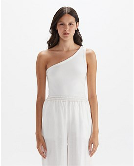 David Jones Jag Kriti Cotton Rib One Shoulder in White, Size XL | David Jones (Australia & New Zealand)