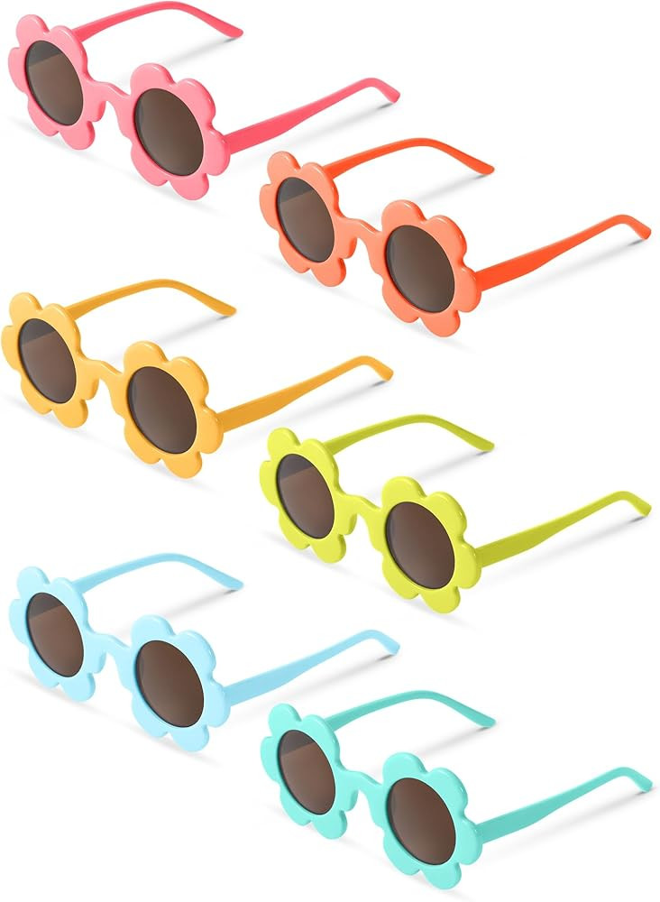 6 Pairs 5.71 Inch Adults Flower Sunglasses Summer Round UV Protection Flower Glasses Colorful Eye... | Amazon (US)
