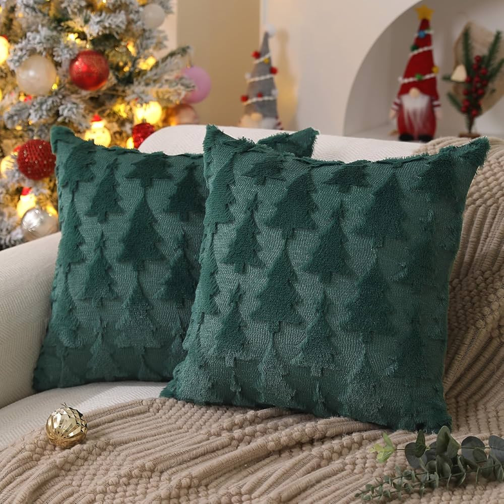 DFXSZ Christmas Tree Pillow Covers 18x18 inch Set of 2 Christmas Decoration Green Soft Plush Faux... | Amazon (US)