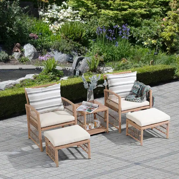 Outdoor 5-Piece Rattan Conversation Set with Cushion - Bed Bath & Beyond - 37190157 | Bed Bath & Beyond