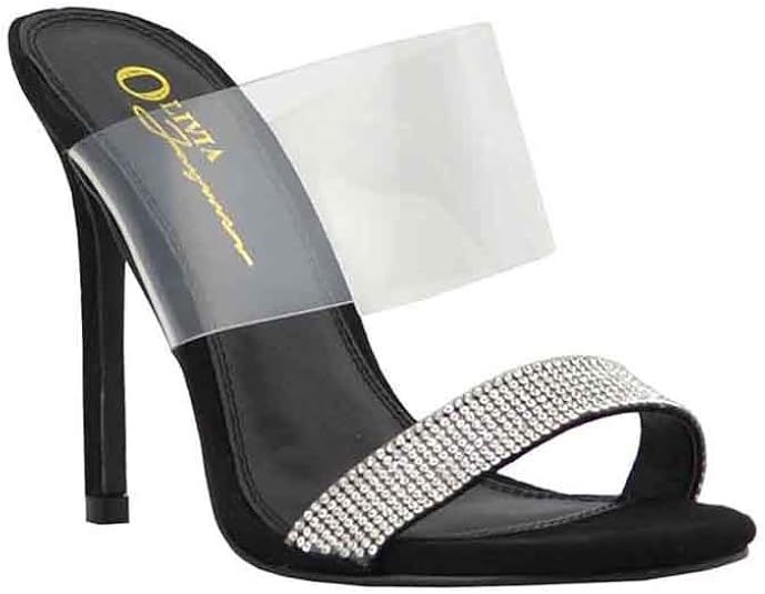 Olivia and Jaymes Women Clear Transparent Embellished Rhinestone Double Strap Open Toe Slide Heel... | Amazon (US)