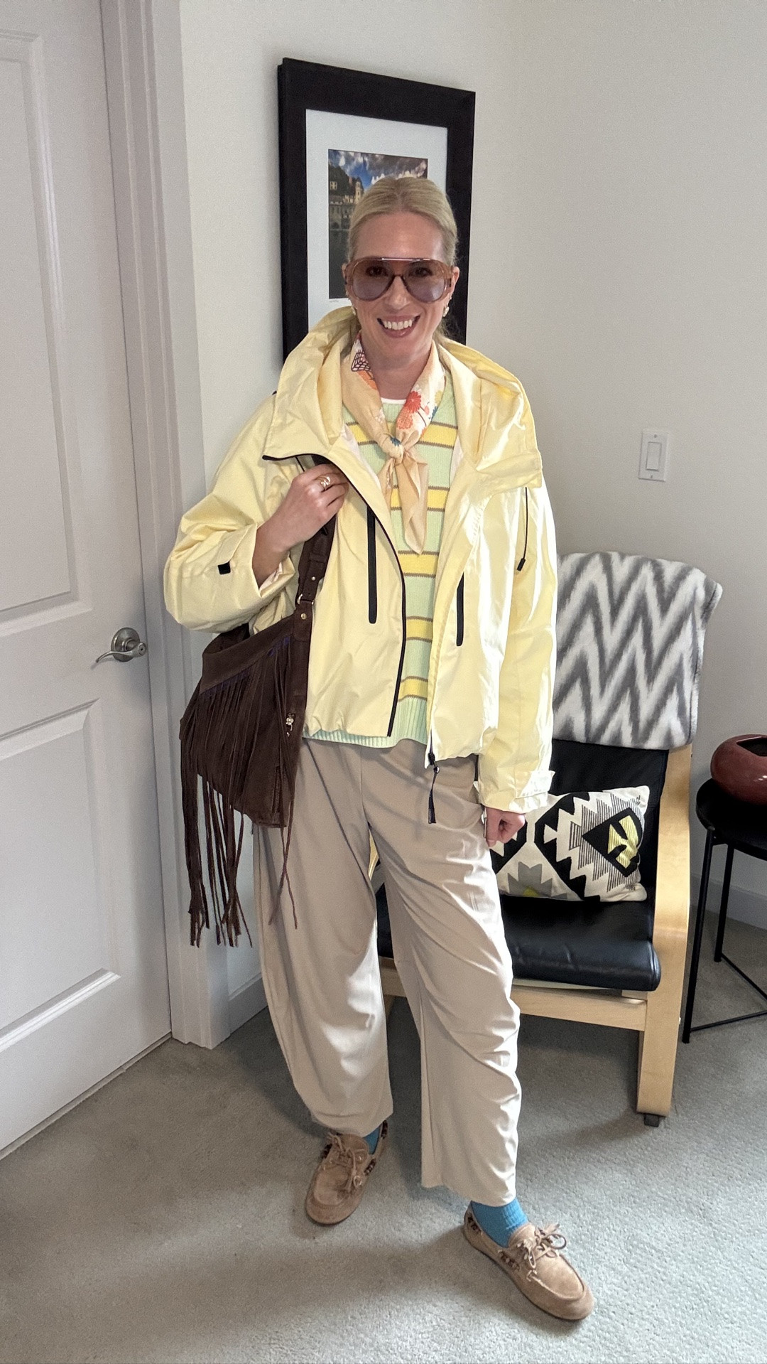 Weekend Momfit! 

Rain jacket @puffit from @tiktokshop
Sweater @gapfactory
Vintage scarf thrifted 
Pants @oldnavy
Bracelets @baublebar
Earrings, sunglasses and boat shoes @amazon
Socks @uniqlo
Bag @rotunda

#LTKootd #LTKOver40 #LTKmomlife