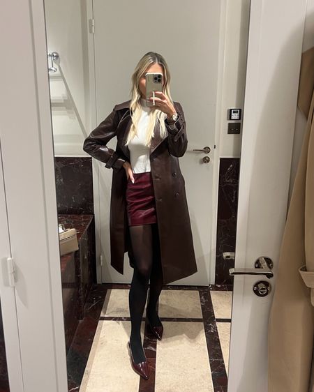 This exact skirt and coat are sold out but I’m linking similar options! 