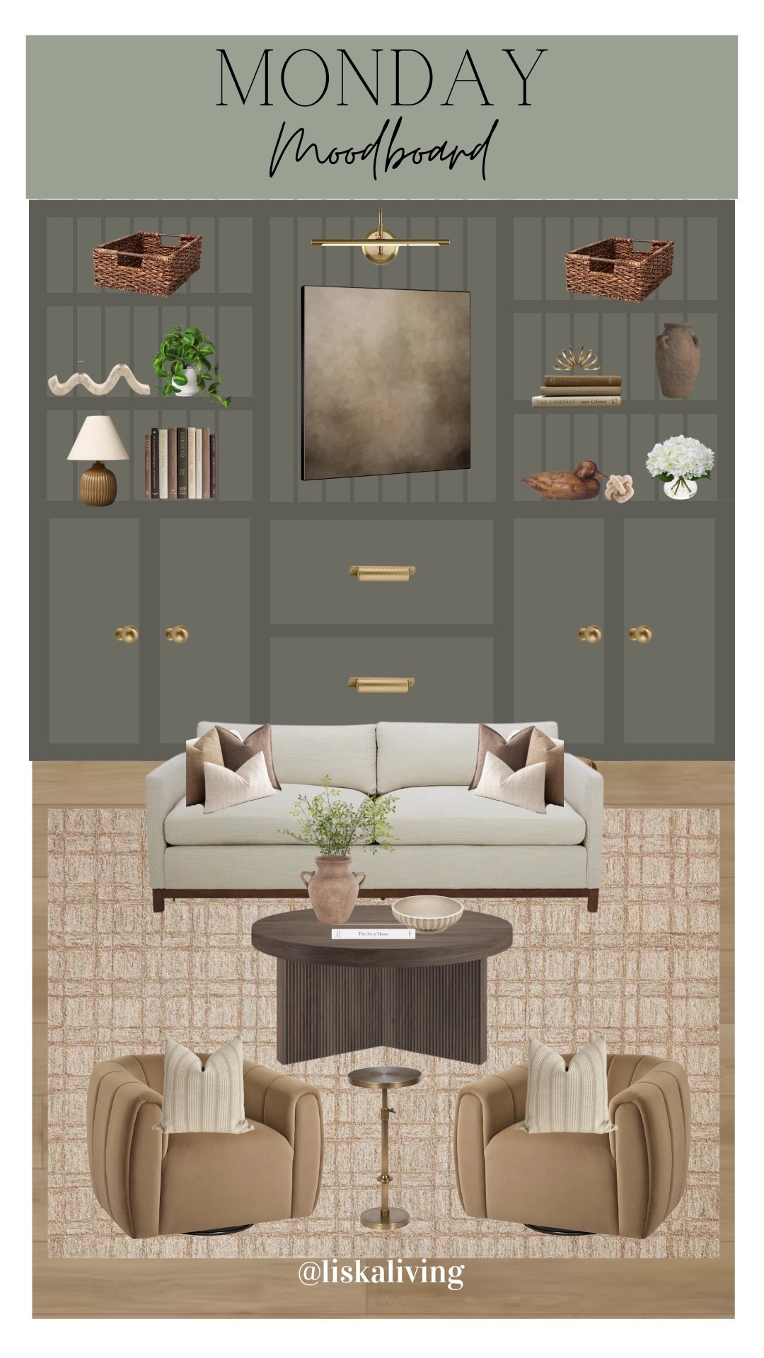 ✨MONDAY MOODBOARD - LIVING ROOM✨

This “Thunderous” color by @sherwinwilliams is so pretty! The perfect blend of green and brown. I wanted this living space to be able to double as a library. I think the darker color of this room makes it the perfect space to cozy up and read a book or enjoy a cup of coffee. I kept the wood tones in this space darker for that reason with some pops of gold to bring in a traditional element. Also, can we take a moment for this wooden duck? I think I might need him!

✨FOLLOW @liskaliving for more home styling inspo and curated moodboards like this one! Thanks for being here! 🤍

✨SAVE this post for later!
.
.
.
.
.

#mondaymoodboard #moodboardaccount #moodboardinterior #moodboardpage #moodboardinspiration #designboard #interiordesign #homestyling #homestylinginspo #livingroom #livingroominspo #livingroomdesign

#LTKStyleTip #LTKHome