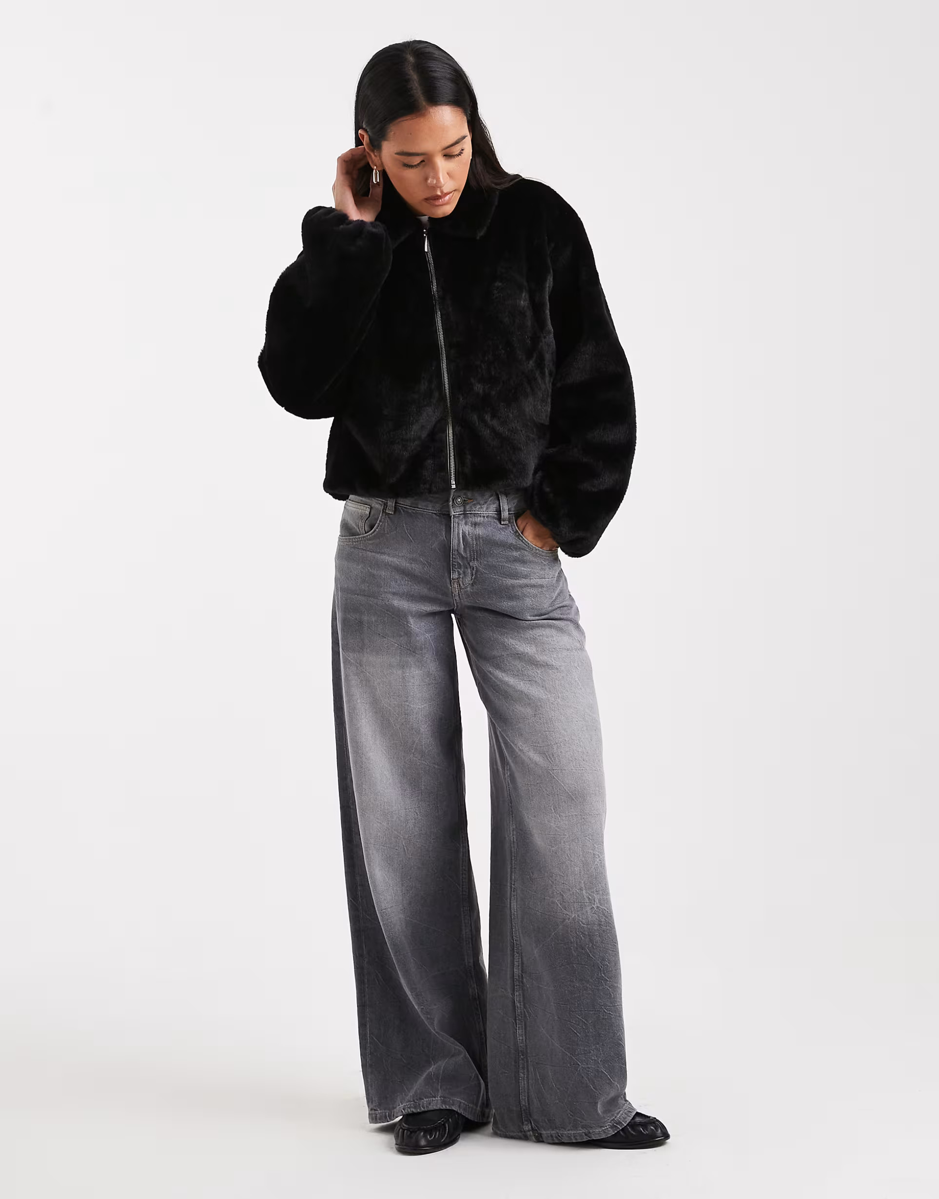 ONLY zip through faux fur jacket in black | ASOS | ASOS (Global)