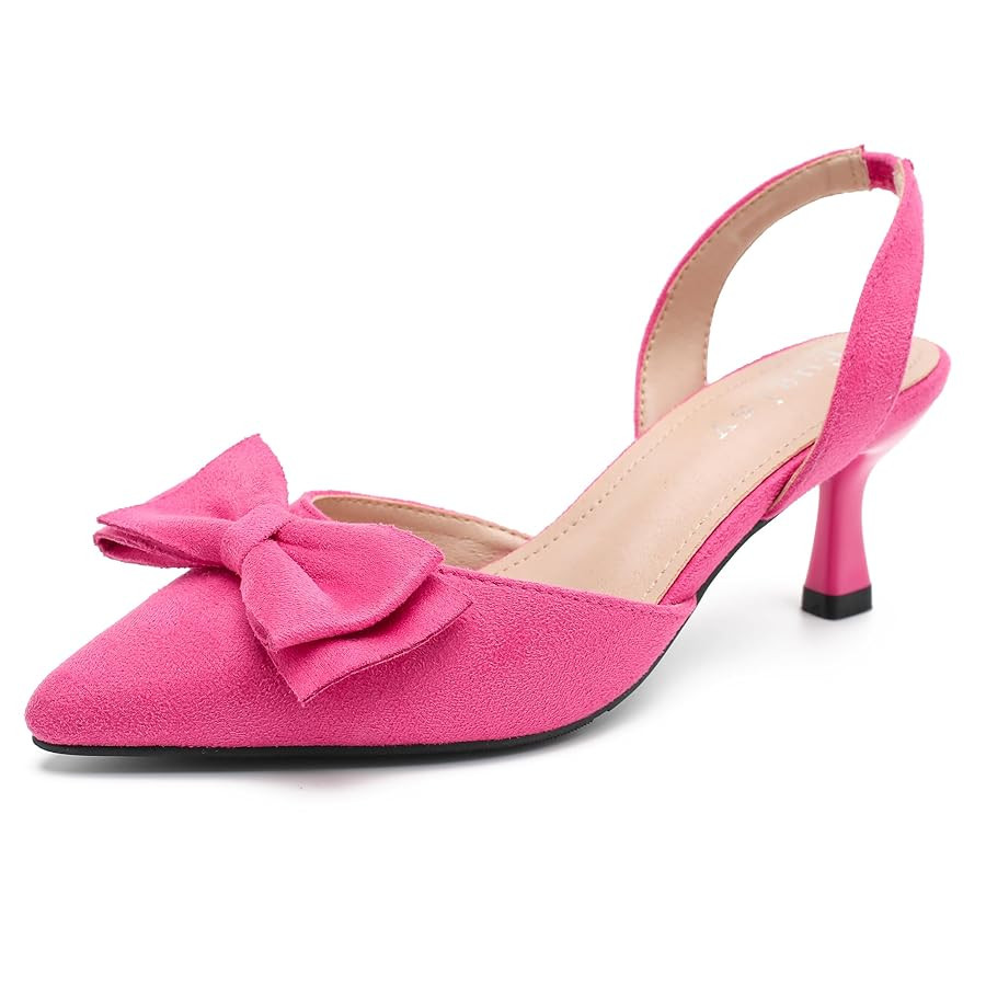 Women's Bow Slingback Heels Kitten Pumps Slip On Closed Pinted Toe Low Heels D'Orsay Comfortable ... | Amazon (US)