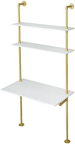 MAIKAILUN White and Gold Desk, 36" Ladder Desk, Wall Mount Computer Writing Table Pipe Shelf Shelvin | Amazon (US)