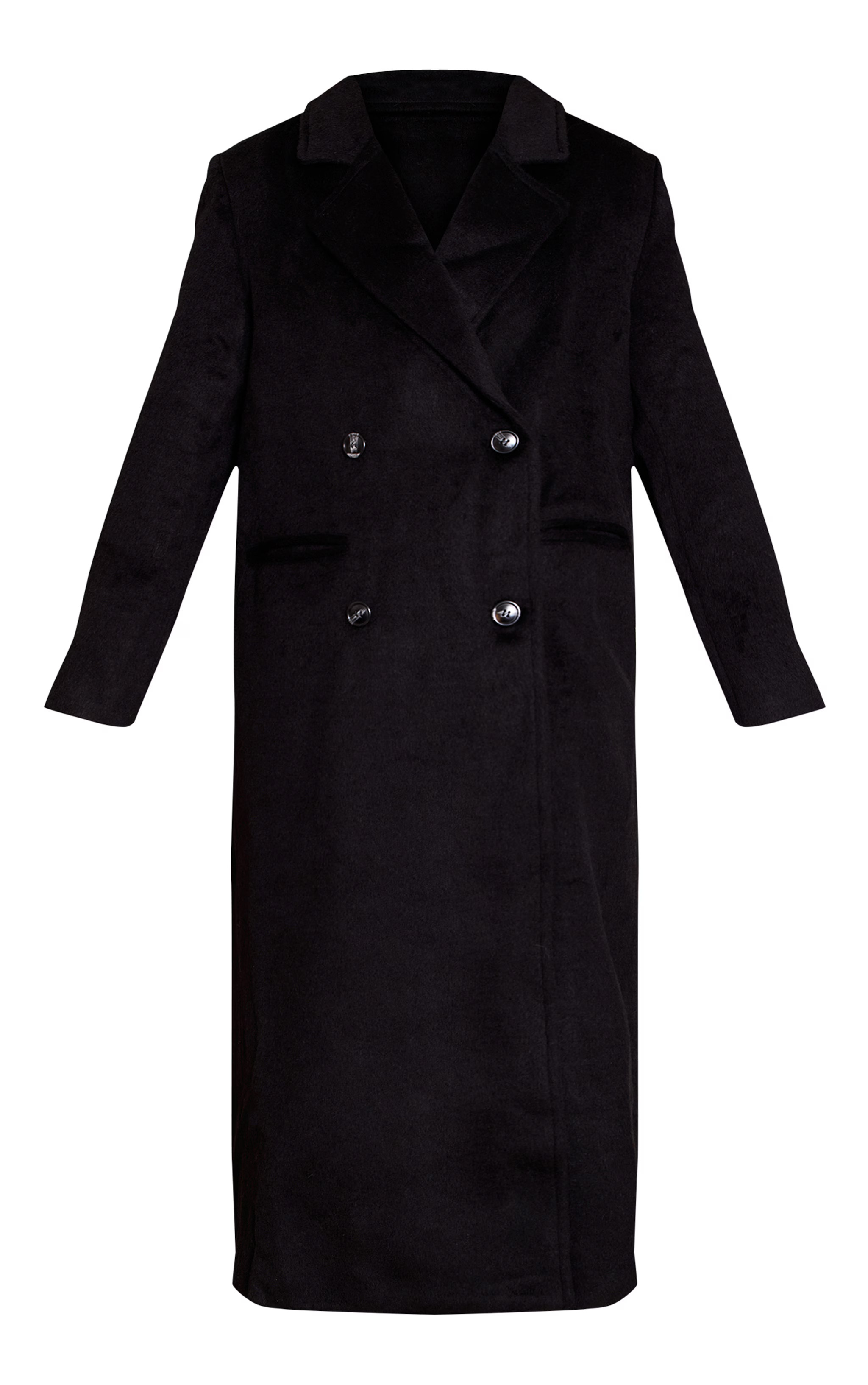 Black Structured Double Breasted Wool Maxi Coat | Outerwear | PrettyLittleThing US