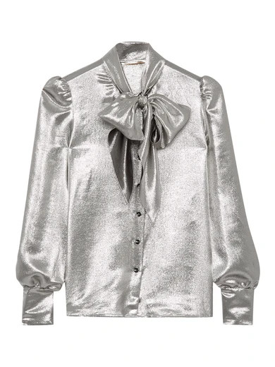 Pussy-bow silk-blend lamé blouse | NET-A-PORTER (US)