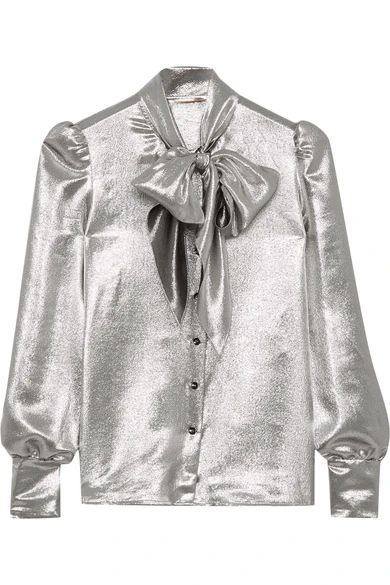 Pussy-bow silk-blend lamé blouse | NET-A-PORTER (US)
