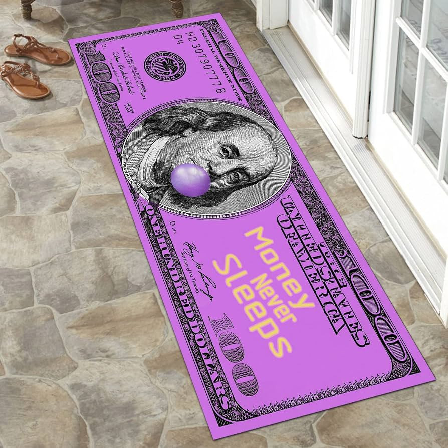 JUST BREATHE Pink Purple Money Rugs 100 Dollar Bill Kitchen Rugs Laundry Room Rug Non-Slip Rubber... | Amazon (US)