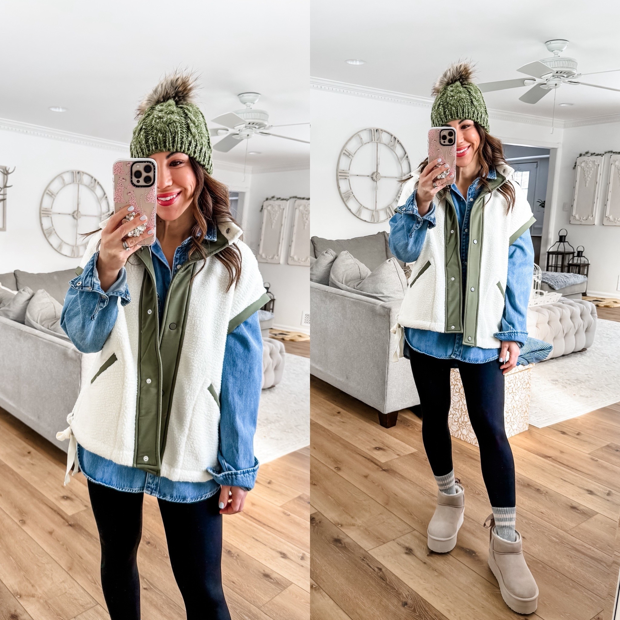 Vest Xs. Denim shirt small. Leggings small. Boots size up.

#LTKSaleAlert #LTKOver40