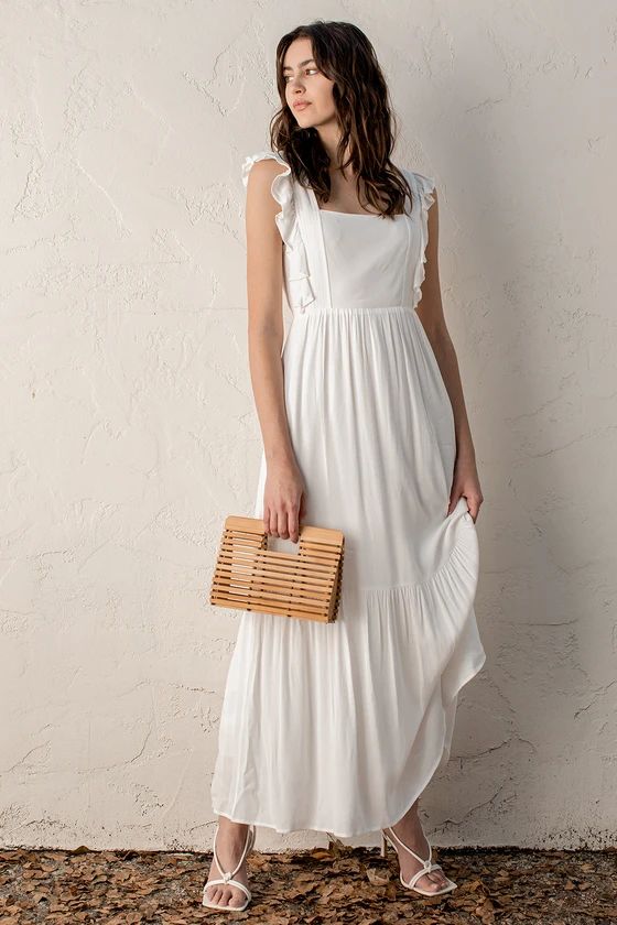 Breezy Sunsets White Tie-Back Ruffled Maxi Dress | Lulus (US)