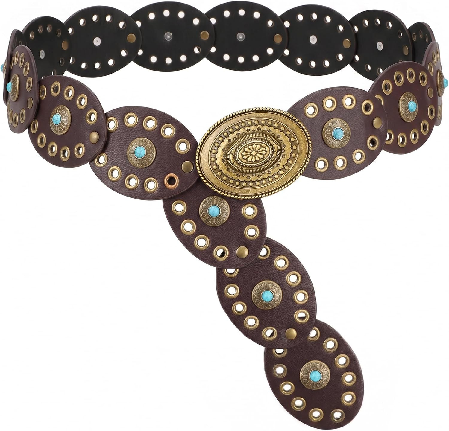 WERFORU Women Western Belts Wide Disc Belt with Turquoise for Dress Cowgirl Country Belt Boho Concho Leather Belt for Concert | Amazon (US)