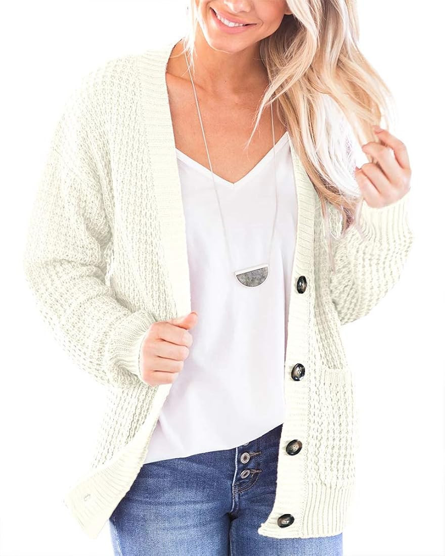 Imily Bela Womens Button Down Cardigans Open Front Long Sleeve Waffle Knit Fall Sweaters Coat wit... | Amazon (US)