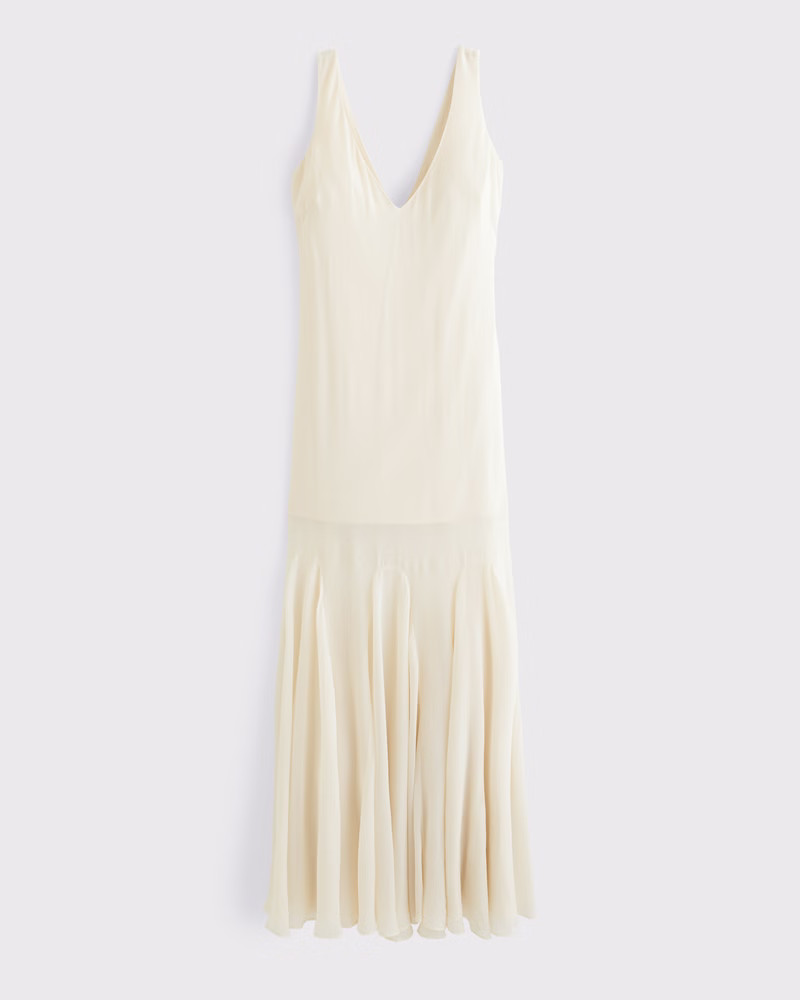 Plunge Godet Skirt Maxi Dress | Abercrombie & Fitch (US)