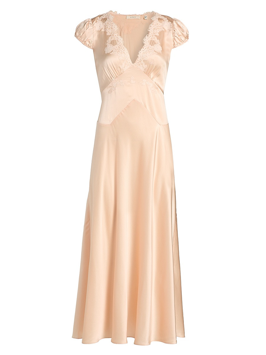 Women's Coraline Silk Lace-Trimmed Dress - Peach Sorbet - Size Medium | Saks Fifth Avenue