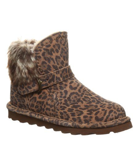 BEARPAW Brown Leopard Koko Faux Fur-Collar Suede Boot - Women | Zulily