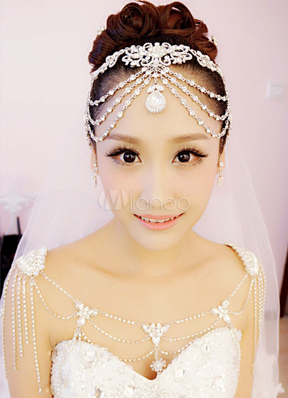 Bridal Shoulder Necklace Chains White Rhinestones Alloy Statement Bridal Necklace | Milanoo