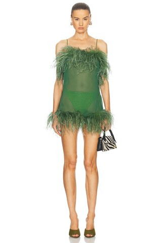 Oseree Plumage Mini Dress in Dark Green | FWRD 