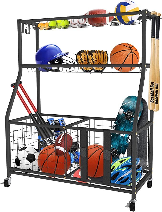 Uboway Sports Equipment Storage Rack: Garage Basketball Organizer for Ball Outdoor Cart(Upgrade) | Amazon (US)