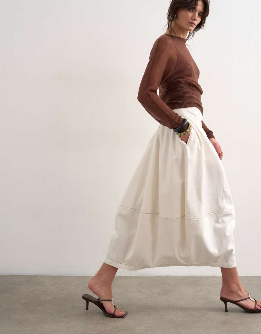 Topshop denim seamed barrel maxi skirt in bone-White | ASOS (Global)