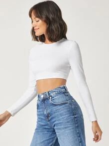 SHEIN BASICS Solid Fitted Crop Top | SHEIN