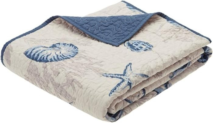 Madison Park Bayside Luxury Oversized Quilted Throw Ivory Navy Blue 60x70 Coastal Premium Soft Co... | Amazon (US)