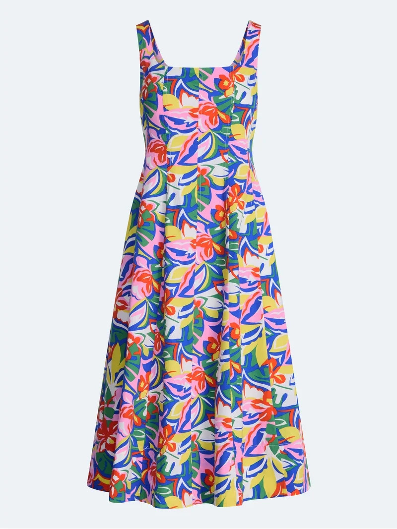 Free Assembly Women's and Women's Plus Square Neck Cotton Midi Panel Dress, Sizes XS-4X | Walmart (US)
