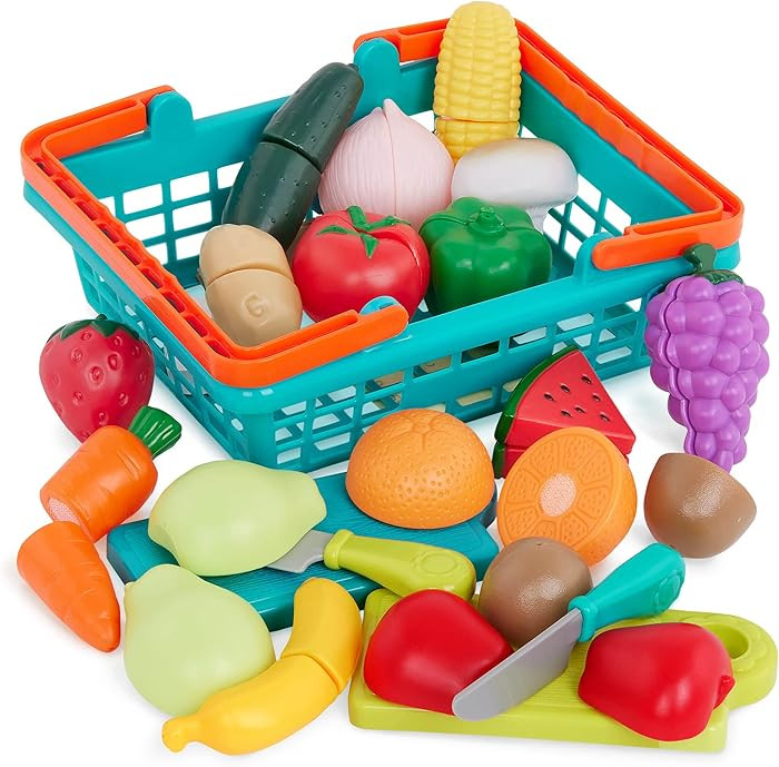 Battat – Play Food for Toddlers with Farmers Market Basket and Chopping Board, Toy Food for Kid... | Amazon (US)