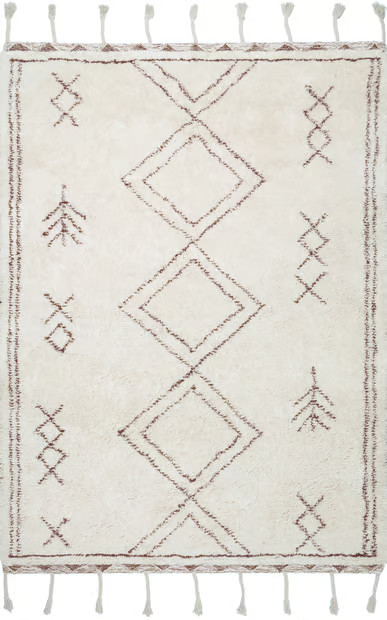 Beige Shaggy Double Helix With Tassels 5' x 8' Area Rug | Rugs USA