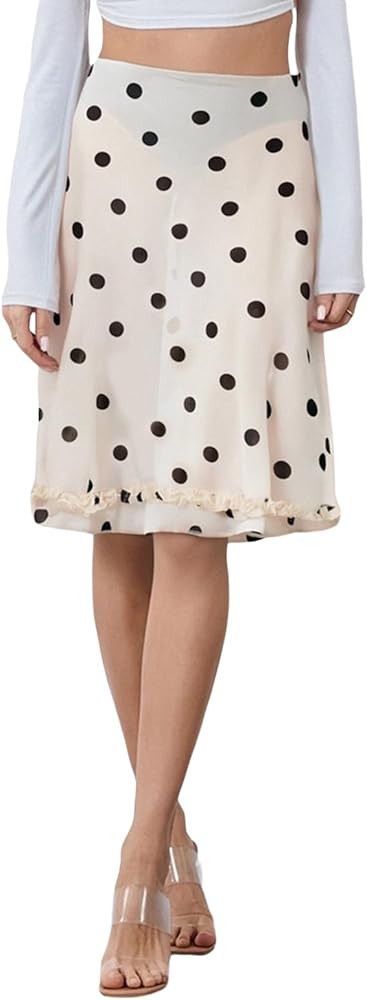 Women's Sexy Sheer Skirts Knee Length Low Rise Ruffled Hem Polka Dot Pencil Skirt | Amazon (US)