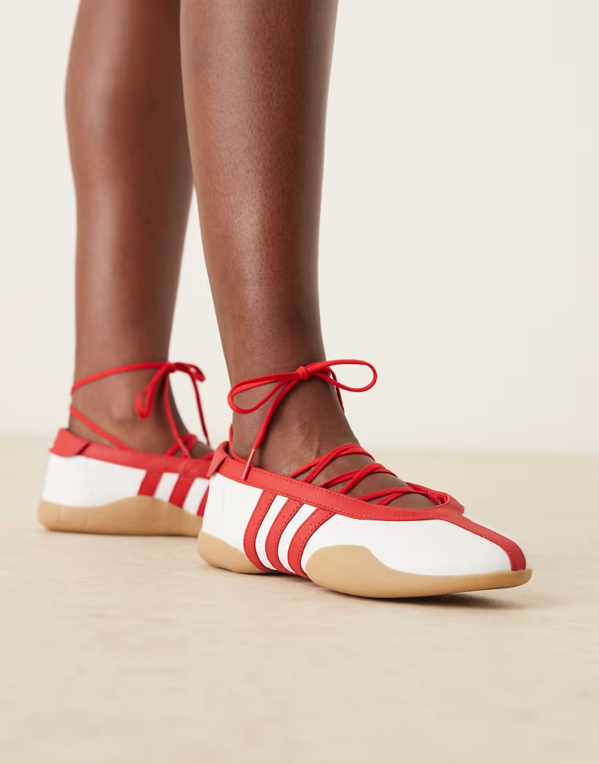adidas Originals Taekwondo Mei ballet trainers in white and red with gum sole | ASOS (Global)